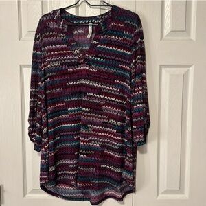 Dear Scarlett Zig Zag Stripe 3/4 Sleeve V Neck Tunic Top size XL